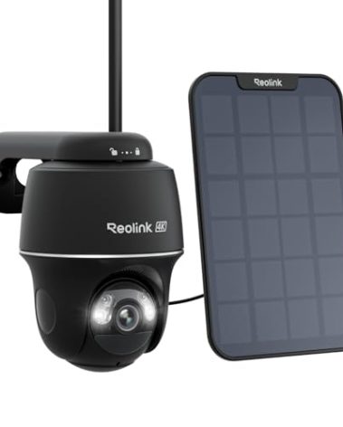 REOLINK 4K Solar Security Cameras Wireless Outdoor, 360° Pan Tilt, 8MP Color Night Vision, 2.4/5 GHz Wi-Fi 6, No Monthly Fee, Home Hub Compatible, Argus PT 4K+ 3W Solar Panel (Black)