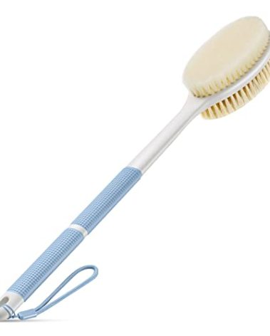 Backski Back Scrubber Anti Slip for Shower,Shower Brush Long Handle with Stiff and Soft Bristles,Body Exfoliator for Bath or Dry Brush(Blue)