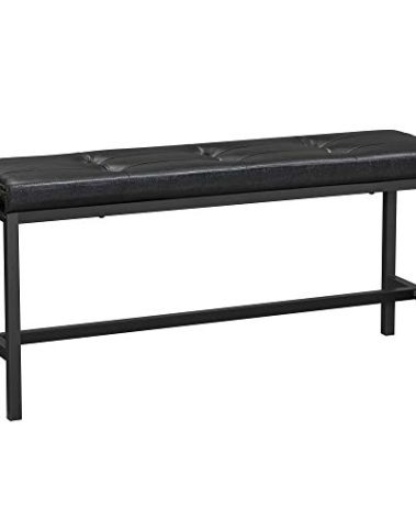 VASAGLE Dining Table Bench, Ottoman Bench with PU Leather Padded Seat, Steel Frame, 42.5 x 12.8 x 18.9 Inches, for Dining Room, Living Room, Hallway, Bedroom, Black UKTB034B81