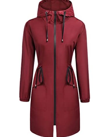 ELESOL Women Raincoat Waterproof Jackets Windbreaker Light Outdoor Hiking Trench Coat
