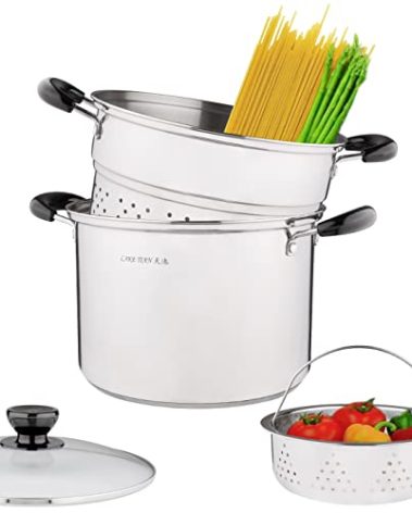 Lake Tian Stainless Steel Pasta Pot With Strainer Insert 4pc 10 Quart, Steamer for cooking, Spaghetti Pot, Stock & Pasta Pots Multipots, Steamer Set With Basket With Lid, Induction Compatible