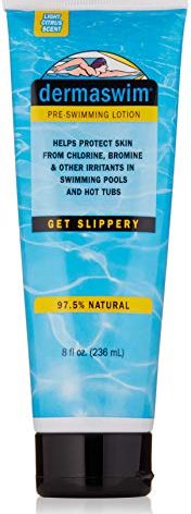 DERMASWIM Pre-Swim Lotion for Chlorine Protection – 8 fl oz | 97.5% Natural & Paraben-Free | Vitamin-Enriched with Aloe & Green Tea | Shields & Moisturizes Skin Before Swimming in Pools or Hot Tubs