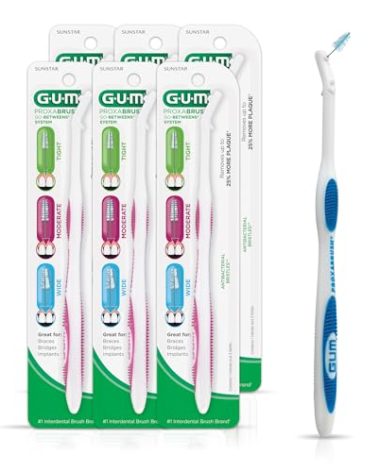 GUM Proxabrush Permanent Handle Refills - Compatible with Go-Betweens Interdental Brushes - Floss Picks for Teeth, Braces, and Implants (6pk)