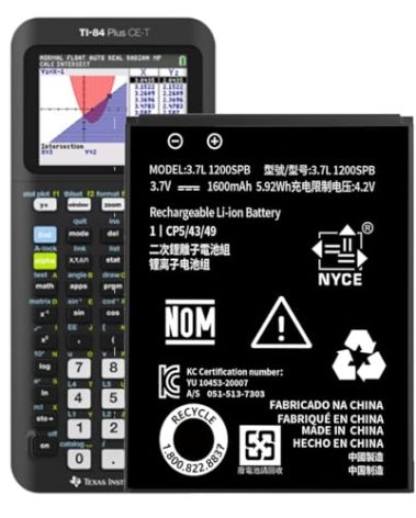 TI-84 Plus CE Battery,[2025 New Upgraded] 1600mAh Fits Texas Instruments TI-84 Plus CE,TI Nspire CX/CX II、TI Nspire CX CAS/CX II CAS,P/N:P11P35-11-N01/3.7L High Capacity Battery