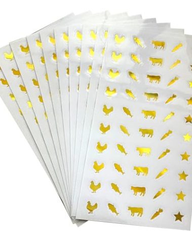 10 Sheets(500 Qty) Meal Stickers,Wedding Food Choice Sticker for Place Cards, Beef, Chicken,Fish (Color Changing Gold)