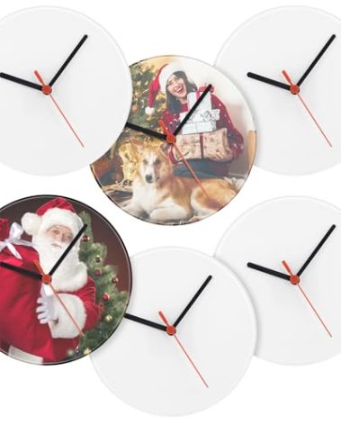 Briwooody 6 Pcs Sublimation Wall Clock Blanks Bulk Wood DIY Wall Clock Round Printing Battery Operated for Easter Halloween Christmas Thanksgiving Day School Home Decor(7.9 Inch)