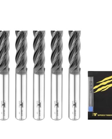 SPEED TIGER Micrograin Carbide Square End Mill - 4 Flute - ISE1/4 4T (5 Pieces, 1/4") - for Milling Alloy Steels, Hardened Steel, Metal & More – Mill Bits Sets for DIYers & Professionals