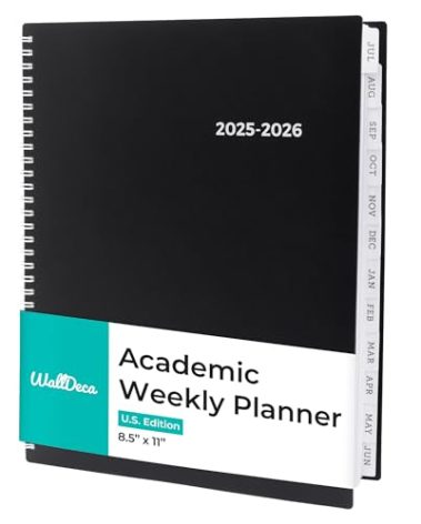 WallDeca Academic Planner 2025-2026, Daily, Weekly & Monthly Planner, July 2025 - June 2026, Student Notes Pages, Twin-Wire Binding Day and Weekly Agenda for School & Work (8.5 x 11-Inches, Black)