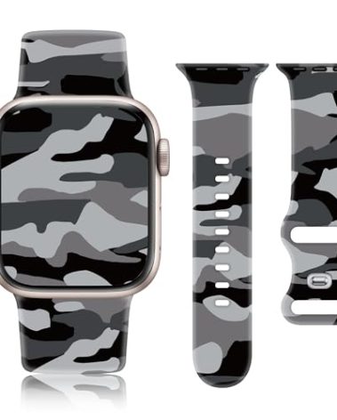 SlBOYL Camo Band fits Apple Watch Bands for Men 46mm 45mm 44mm 49mm (42mm Series 3/2/1), iWatch Bands for Apple Watch Sport Band for Apple Watch 10 Band Apple Watch SE 9 8 7 6 5 4 3 Ultra 2 1-Black