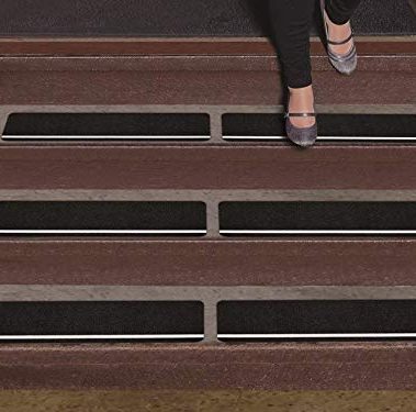 Safe Way Traction 6" X 24" Black Anti Slip Stair Tread Non Skid (60-Grit) Safety Tape with Glow in The Dark Stripe 10 Treads Per Pack