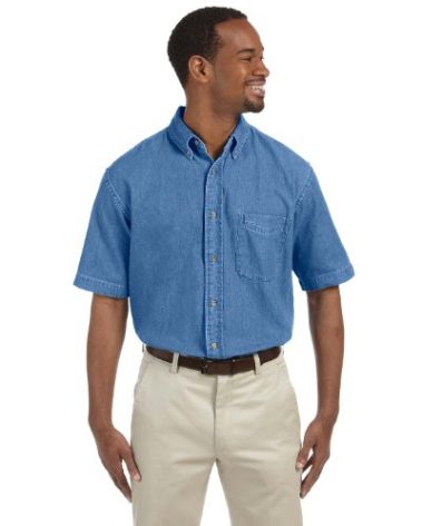 Harriton Men's 6.5 oz. Short-Sleeve Denim Shirt 2XL LIGHT DENIM