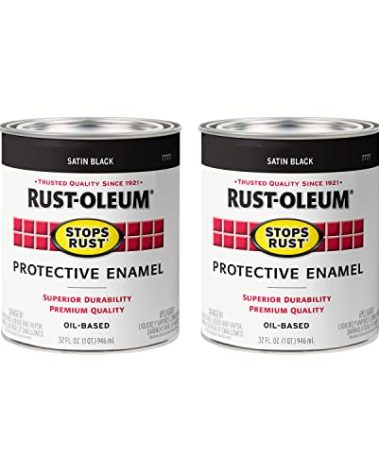 Rust-Oleum 7777502-2PK Stops Rust Brush On Paint, 1 Quarts (Pack of 2), Satin Black