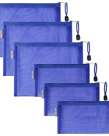 HRX Package Nylon Mesh Cosmetic Bags with Zipper, 6pcs Royal Blue Makeup Pouches Organizer Case for Travel Purse Diaper Bag
