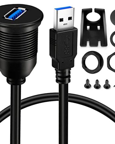 BATIGE Single Port USB 3.0 Male to USB 3.0 Female Car Mount Flush Cable Waterproof for Car Truck Boat Motorcycle Dashboard Panel - 6ft