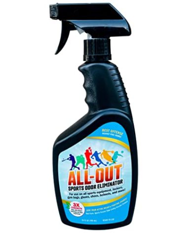 All-Out Sports Odor Eliminator Spray & Deodorizer | Perfect for Smelly Gloves, Hat, Bags, Helmets, Jerseys, Pads, Gear, Shoe & All Other Odors.| Best Formula | 24 oz Spray Bottle (AO503) | Fresh Scent