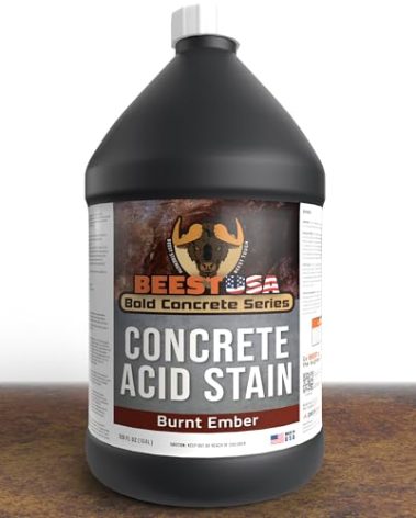 BEEST Concrete Stain - Burnt Ember - 1 Gallon, Test 8 oz Concrete Dye on a Small Area for Desired Results - Acid Stain for Floors, Pavers, Patios, Countertop, Cement, Driveway - Unique Marbled Finish