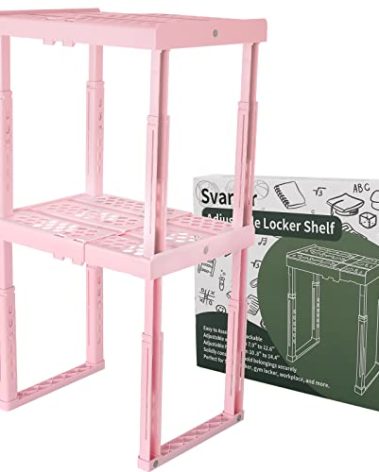 Locker Shelf Adjustable Height and Width, Pink Locker Organizer for Work, Locker Shelves for School Locker, Stack-able Locker Stand Tools for Gym Locker, Locker Accessories Stuff, Pack of 2