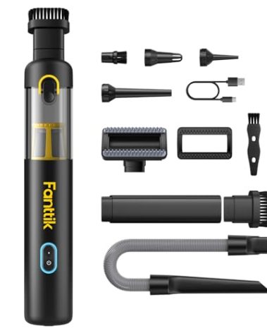Fanttik Slim V8 APEX Car Vacuum, 4-in-1 Portable Mini Cordless Vacuum with 19000pa Suction Power, Type-C Charge, 2 Suction Modes, Handheld Vacuum for Small Jobs, Car, Office Desk, Keyboards (Black)
