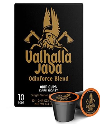 Death Wish Coffee Valhalla Java Single Serve Pods - Extra Kick of Caffeine - Medium Roast Coffee Pods - Made with USDA Certified Organic Fair Trade Arabica and Robusta Beans 10 Count (pack of 1)