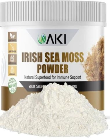 AKI Irish Sea Moss Powder - Rich in 92 Essential Minerals & Vitamins, Including Iodine, Potassium & Magnesium - Ideal for Smoothies & Juices - 100% Vegan, Non-GMO & Supports Wellness (6Oz/170g)
