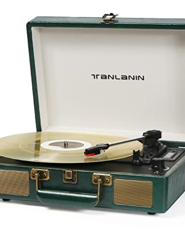 Vintage 3-Speed Bluetooth Portable USB Suitcase Record Player with Built-in Speakers | Upgraded Vinyl Turntable Audio Sound| Includes Extra Stylus & Mat | Green