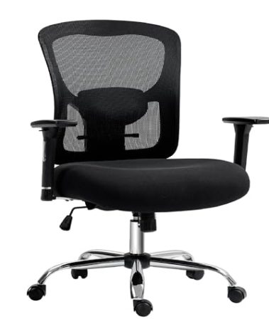 Big and Tall Office Chair 600lbs, Ergonomic Computer Desk Chair for Heavy People with 4D Adjustable Armrest and Lumbar Support, Heavy Duty Metal Base Mesh Chair with Wide Seat for Home Office