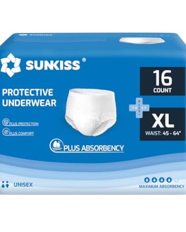 SUNKISS TrustPlus XLarge Unisex Incontinence Disposable Underwear, 64 Count, Quick Dry, Heavy Absorbency, Barrier Leak Protection, Odor Control, Soft, Flexible Fabric