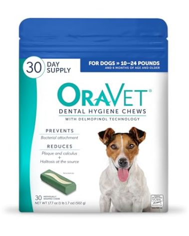 ORAVET Dental Chews for Dogs, Oral Care and Hygiene Chews (Small Dogs, 10-24 lbs.) Blue Pouch, 30 Count