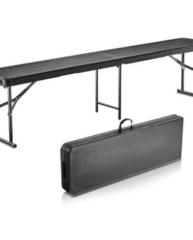 VEVOR Plastic Folding Bench, 6ft Portable Folding Bench, Smooth High Density Polyethylene Waterproof Outdoor Bench, Picnic Camping Table with Handle for Garden Soccer Playtime, Black (1 Pack)
