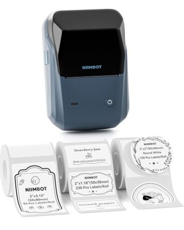 NIIMBOT B1 Label Maker Machine with Tape, Label Printer with 3 Rolls Stickers, 50x30mm/50x80mm White Label /50x50 Round Paper for Office Supplies, Home, Business