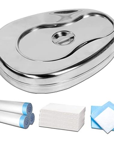 Bed Pan for Elderly Men/Women Comfortable with 45 Super Absorbent Pads and Disposable Liners,Stainless Steel Bedpan - Bedpan with Lid for Bedridden Patients Women Home Hospital…