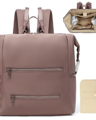 Omanmoli Diaper Bag Backpack,Large Neoprene Baby Bag for Boys Girls with 15 Diaper Bag Organizer,2 Insulated Pockets,Changing Pad,Stroller Straps,Mauve