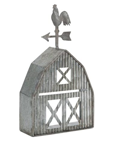 Synovana Barn Shaped Tea Light Candle Holder Farmhouse Galvanized Metal Candle Holder Vintage Decorative Tealight Holder for Table Centerpiece Decoration - 5.24"x1.97"x9.25"