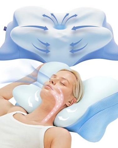 Derila Ergo Cervical Neck Pillow for Sleeping Ergonomic Pillow Contour Neck Support Memory Foam Pillows for Back, Side Sleeper Pillows 21.25 x 14.17 x 4.72 inches