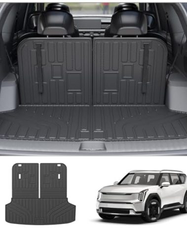 Thinzyou Cargo Mat Compatible with 2024 2025 2026 Kia EV9 Trunk Mat Cargo Liner TPE All Weather Back Seat Cover Protector 3rd Row Trunk Liner 2024 Accessories (6&7 Seats, Trunk Mat with Backrest Mats)