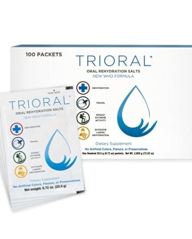 TRIORAL Rehydration Electrolyte Powder - WHO Hydration Supplement Salts Formula - Combat Dehydration from Workouts, Fluid Loss and Much More - 100 Drink Mix Packets