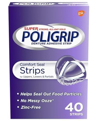 Super Poligrip Denture Adhesive Comfort Seal Strips-40 ct (Pack of 3)