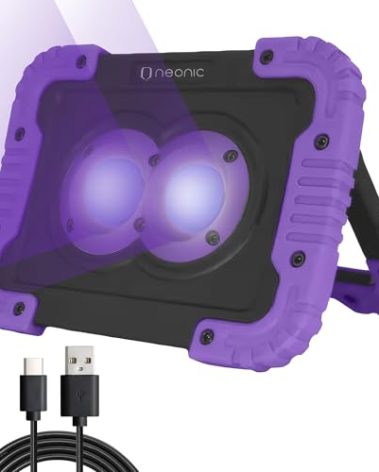 Neonic Rechargeable UV LED Black Light, Battery Operated Powered Blacklight, Cordless 395nm Ultraviolet Flood Light, Neon Glow Party, Blacklight Catfishing
