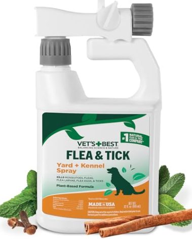 Vet's Best Flea and Tick Yard & Kennel Spray, Dog Flea Spray that Kills Fleas, Mosquitoes, & Ticks, Plant-Based Ingredients, Plant Safe Ready-to-Use Hose Attachment, 32 fl oz