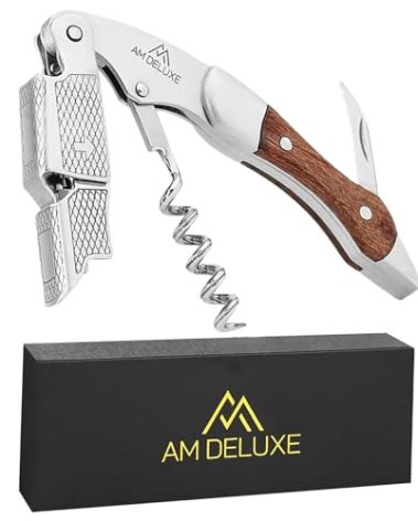 AM DELUXE Waiters Corkscrew Wine Opener, Wine Key For Servers Bartenders Sommeliers. Cork Screw Wine Bottle Opener. Stainless Steel & Classic Rosewood Inlay. Serrated Foil Cutter. Magnetic Gift Box