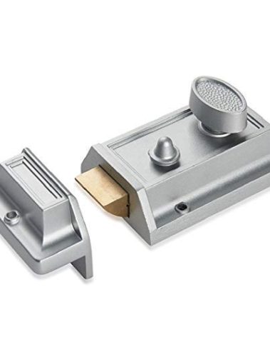 SUMBIN Night Latch Deadbolt Rim Lock,Antique Locks with Keys for Front Door in Silver Finish