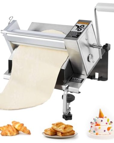 VEVOR Manual Dough Sheeter Machine, Puff Pastry Sheeter and Fondant Roller, Removable Handle, Panel, Roller for Easy Cleaning, Max 1/2 inch Adjustable Thickness, for Home or Small Commercial Kitchens