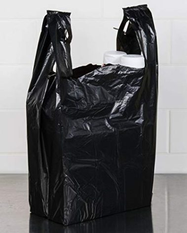 Carry-Out Plastic Bag-Black Plain T-Shirt Bag 11.5"x6.5"x21.5" (Black, 100 bags/bundles)