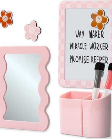 Stylish Locker Accessories Kit for Girls - Includes Mirror, Whiteboard, Pen Holder, Cute Flower Magnets & Marker Set - All-in-One School Locker Decor & Organizer Set to Brighten Up Your School Day