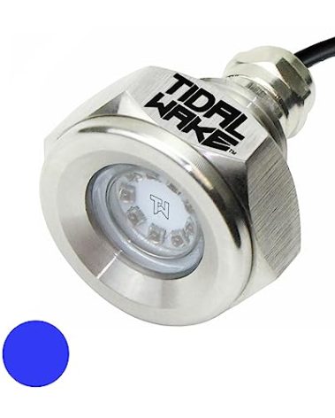 Tidal Wake IP68 Underwater 1/2in Standard Boat Drain Plug LED Light Built-in Driver & Overheat Protection 3 Yr/50,000hr Warranty, 316 Stainless Steel, 12-30v/27w,1800 lumen w/Storage Bag (Blue)