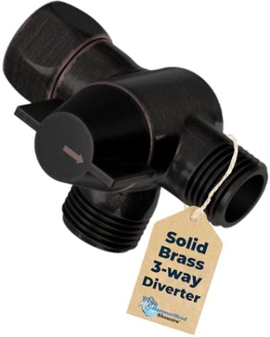 HammerHead Showers Solid Metal 3-Way Shower Diverter Valve, Connects Fixed and Handheld to Shower Arm, Splitter for Dual Shower Head, Oil Rubbed Bronze