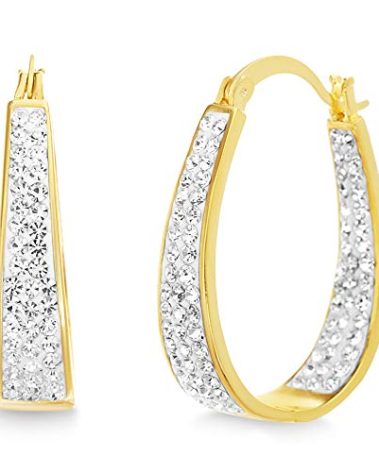 Devin Rose Oval Inside Outside Hoop Earrings for Women Faceted Sparkle Crystals in Yellow Gold Plated Brass Yellow