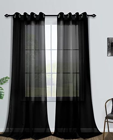 Mrs.Naturall Black Sheer Curtains 108 Inches Long for Living Room 2 Panels Set Ceiling Grommet Extra Long Window Treatment Drapes for Bedroom 9FT 52x108 Inch Length