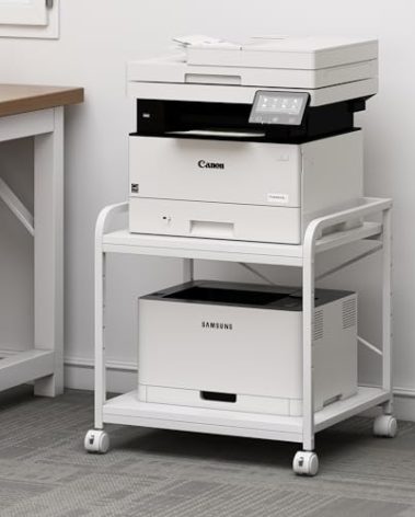 Fannova 20 Inches Deep Large Printer Stand, 2 Tier Under Desk Printer Table with Height Adjustable Shelf, Rolling Printer Cart with Wheels for Home Office Storage - White