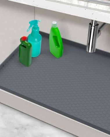 Under Sink Mat 28" x 22", Silicone Under Kitchen Sink Mat, Waterproof Under Sink Protector Mat, Shelf Liners Cabinet Liner for Kitchen and Bathroom, Gray